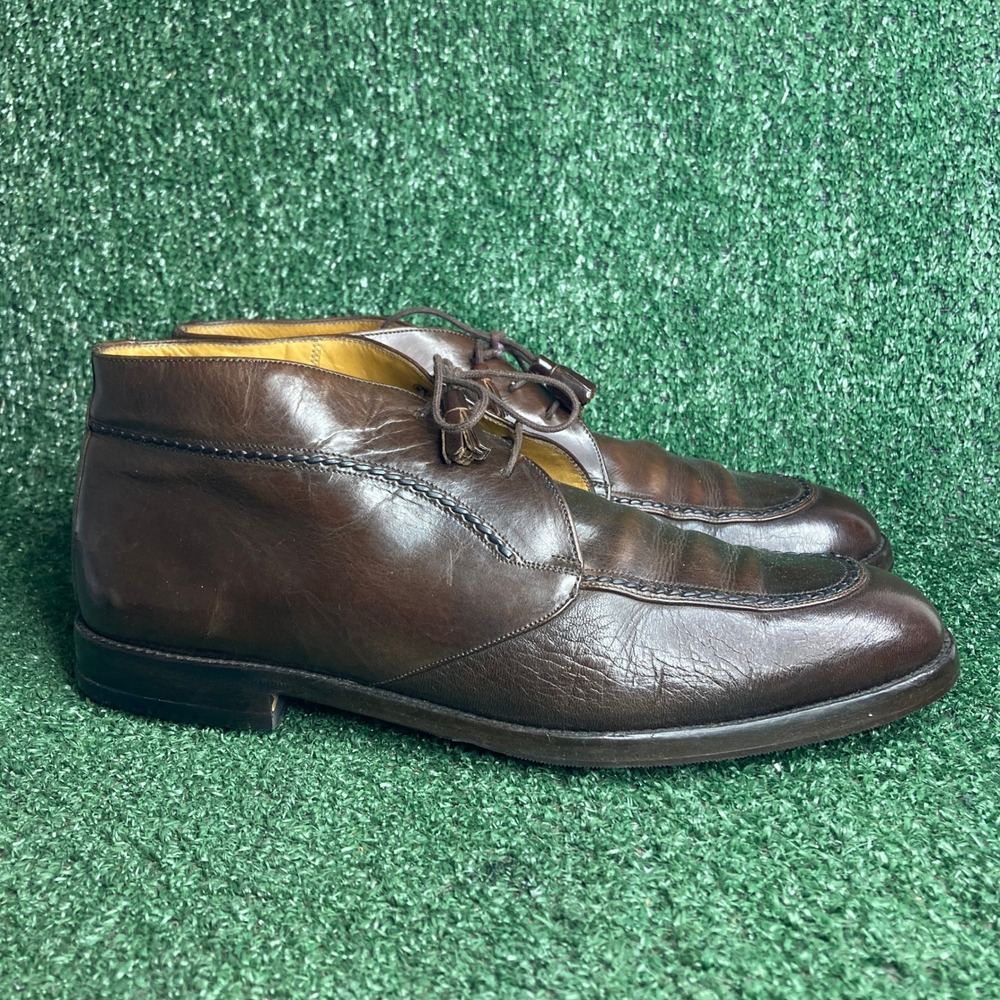 Mezlan Prato Tassel Lace Up Apron Toe Leather Chukka Boots Brown Mens Size 10.5